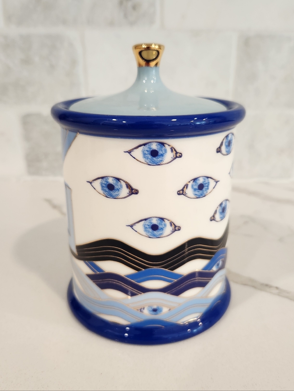Jonathan Adler Druggist LSD Porcelain Lidded Jar Canister Psychedelic Blue/White - Picture 2 of 11
